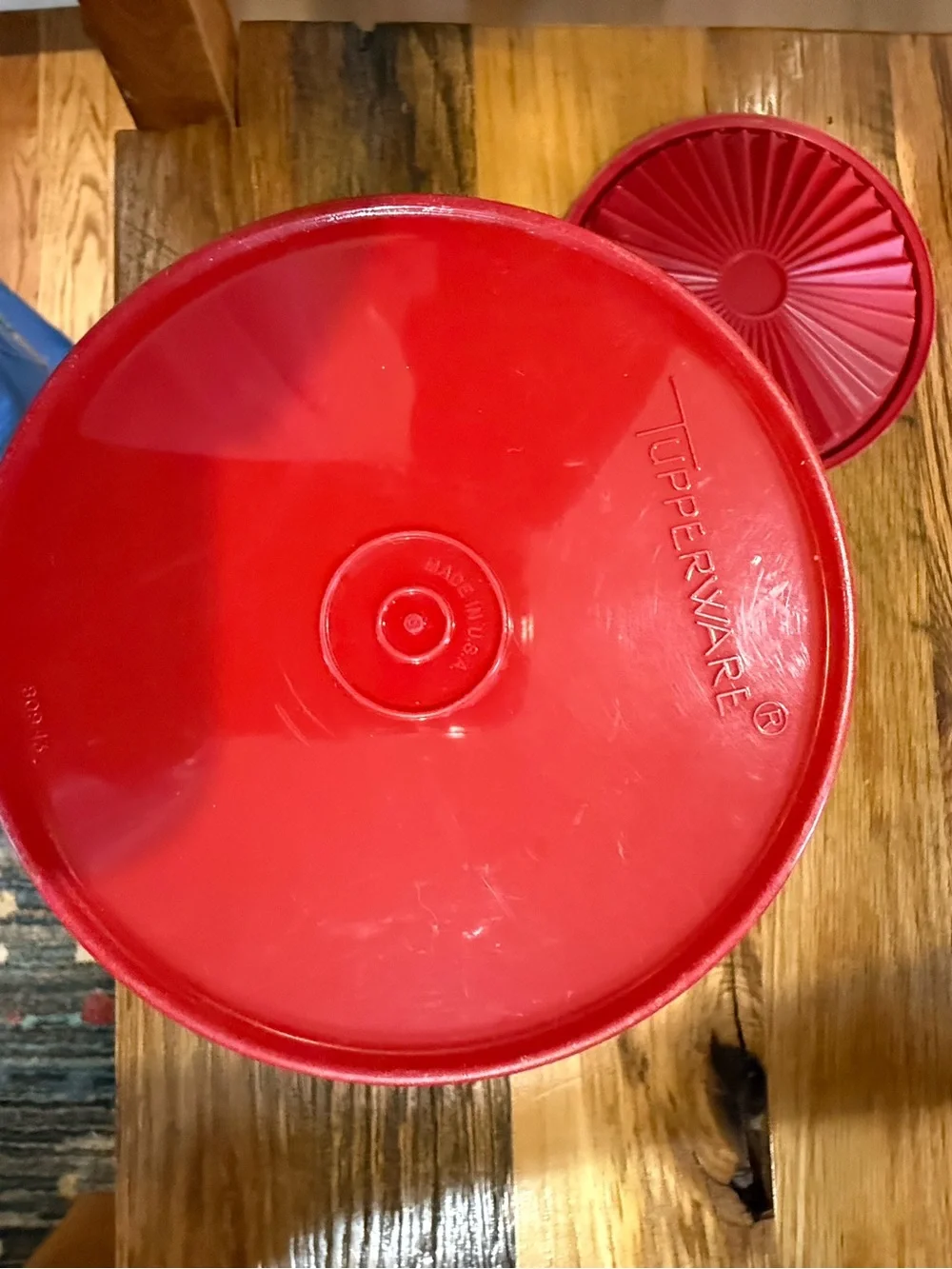 Tupperware Red Decorative Storage Cup with Embossed Motif